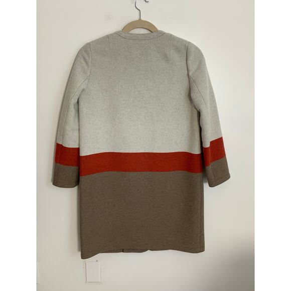 Tory Burch Wool Blend Grey Brown Orange Color Block Coat size 10 - Picture 5 of 7